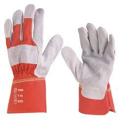 Перчатки комбинированные (спилок+х/б) серо-красные 155, фото – 1