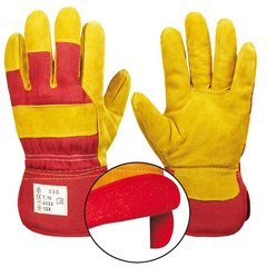 Перчатки рабочие утеплённые комбинированные (спилок+х/б) черно-желтые 0330, фото – 1